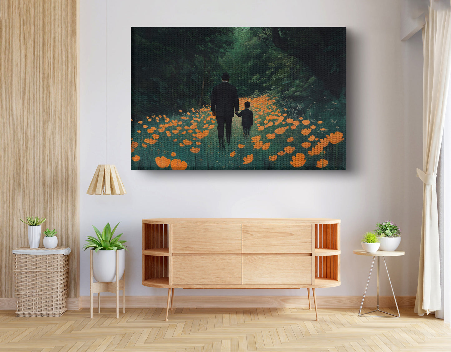 Black Father and Child Floral Path Black family wall art view 14
