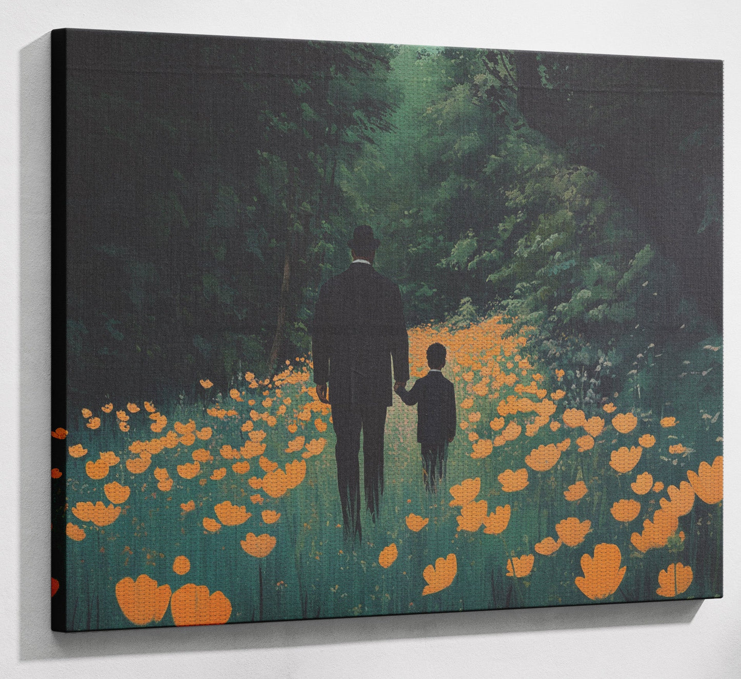 Black Father and Child Floral Path Black family wall art view 13