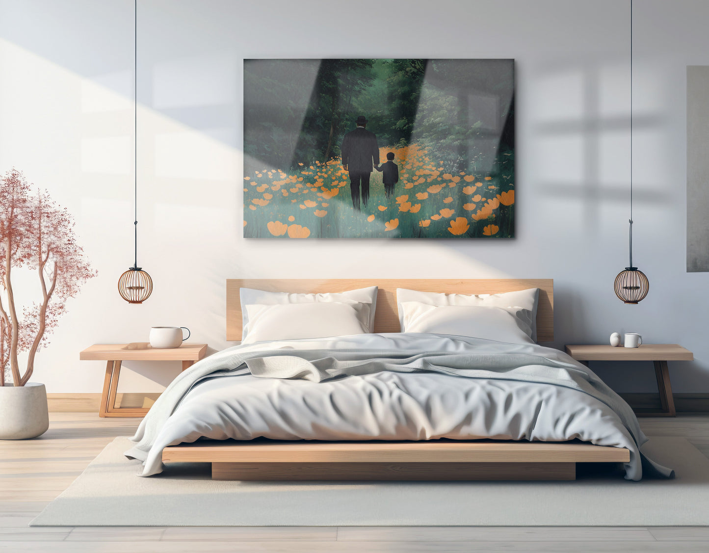 Black Father and Child Floral Path Black family wall art view 21