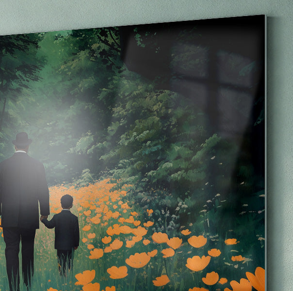 Black Father and Child Floral Path Black family wall art view 22