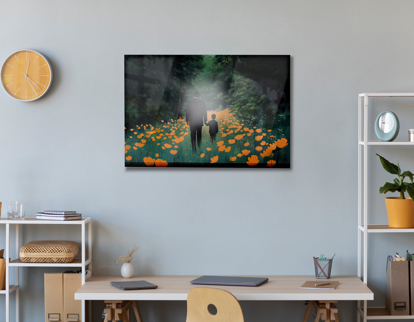 Black Father and Child Floral Path Black family wall art view 24
