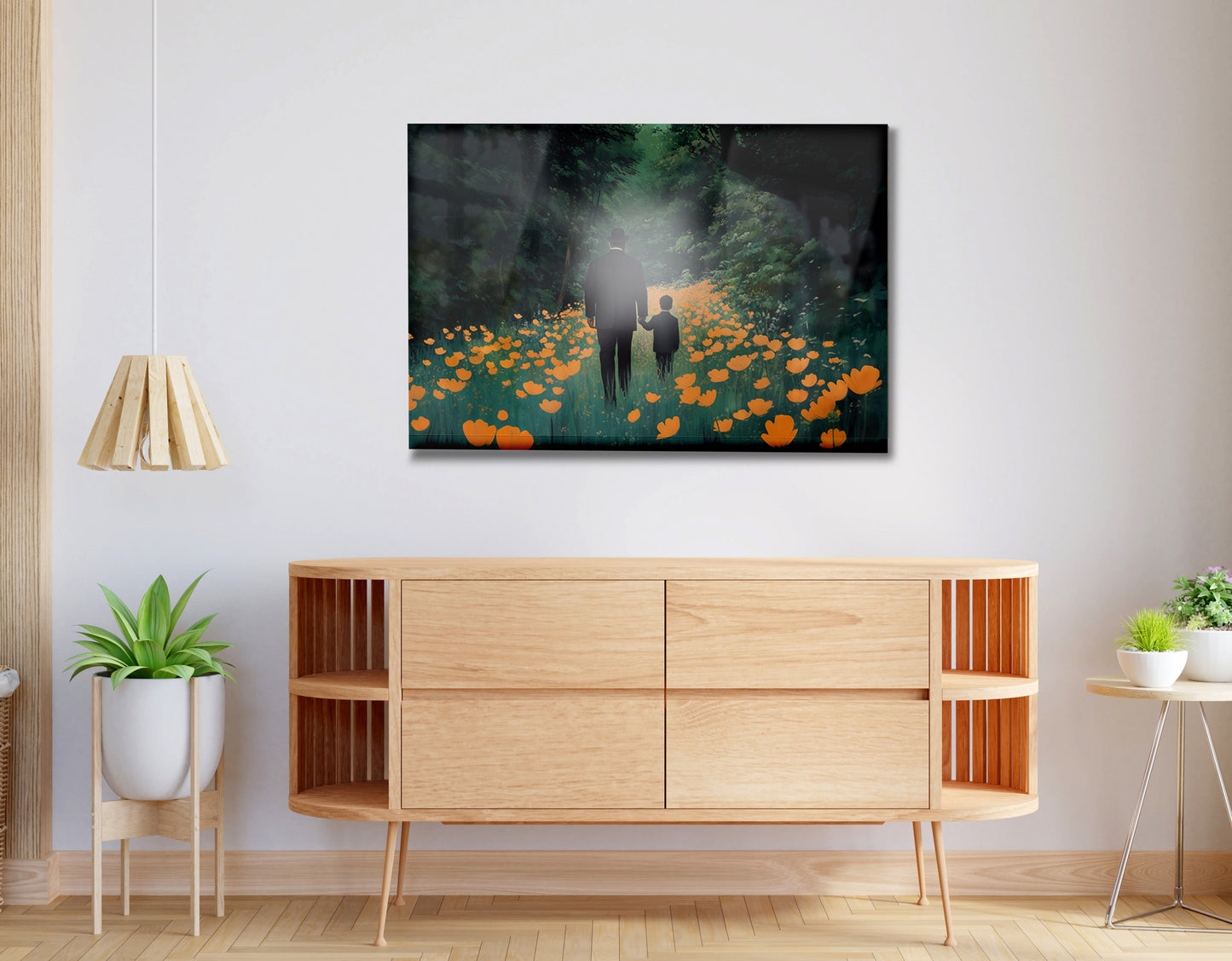 Black Father and Child Floral Path Black family wall art view 20