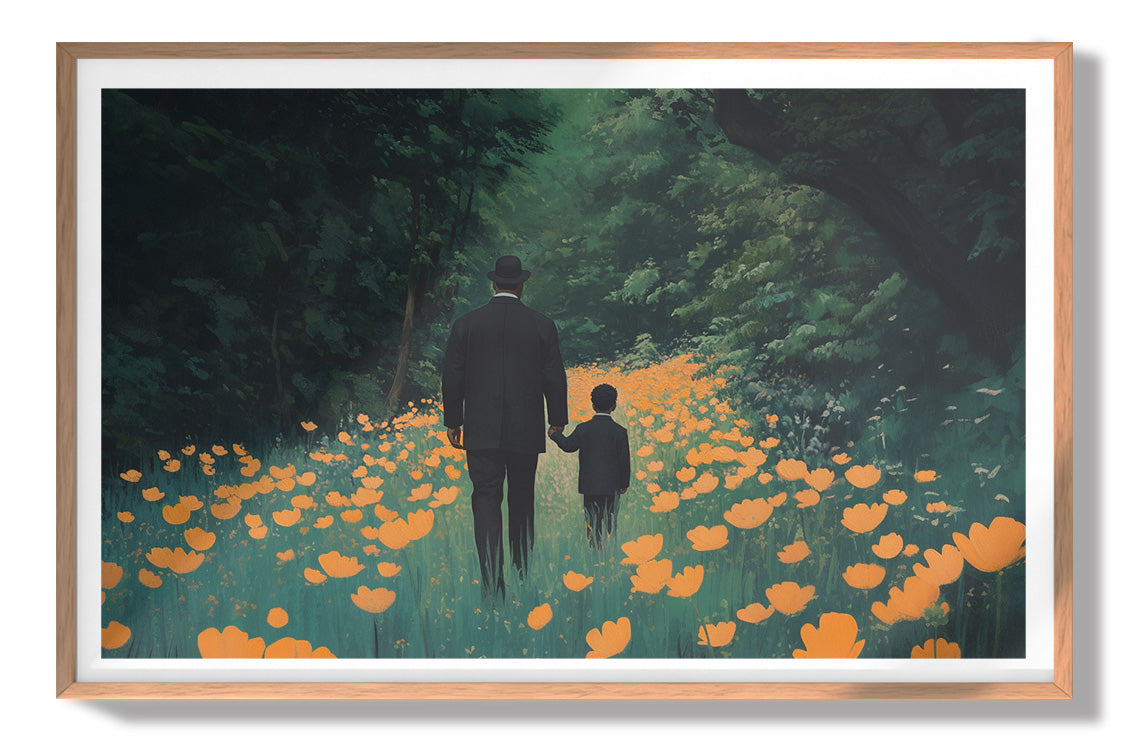 Black Father and Child Floral Path Black family wall art view 79