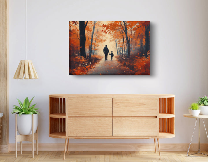 Black Father and Child Autumn Walk Wall Art