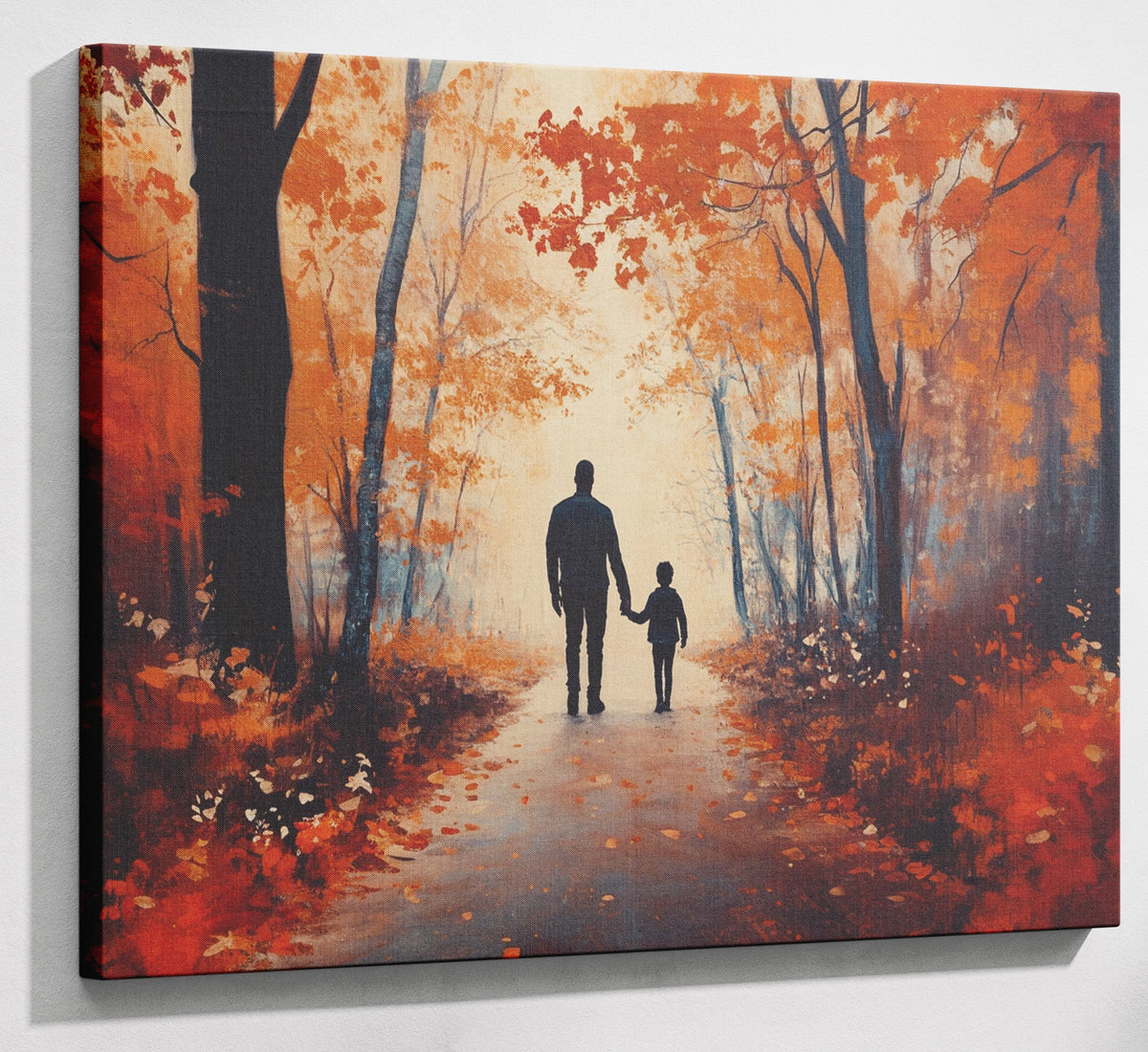 Black Father and Child Autumn Walk Wall Art
