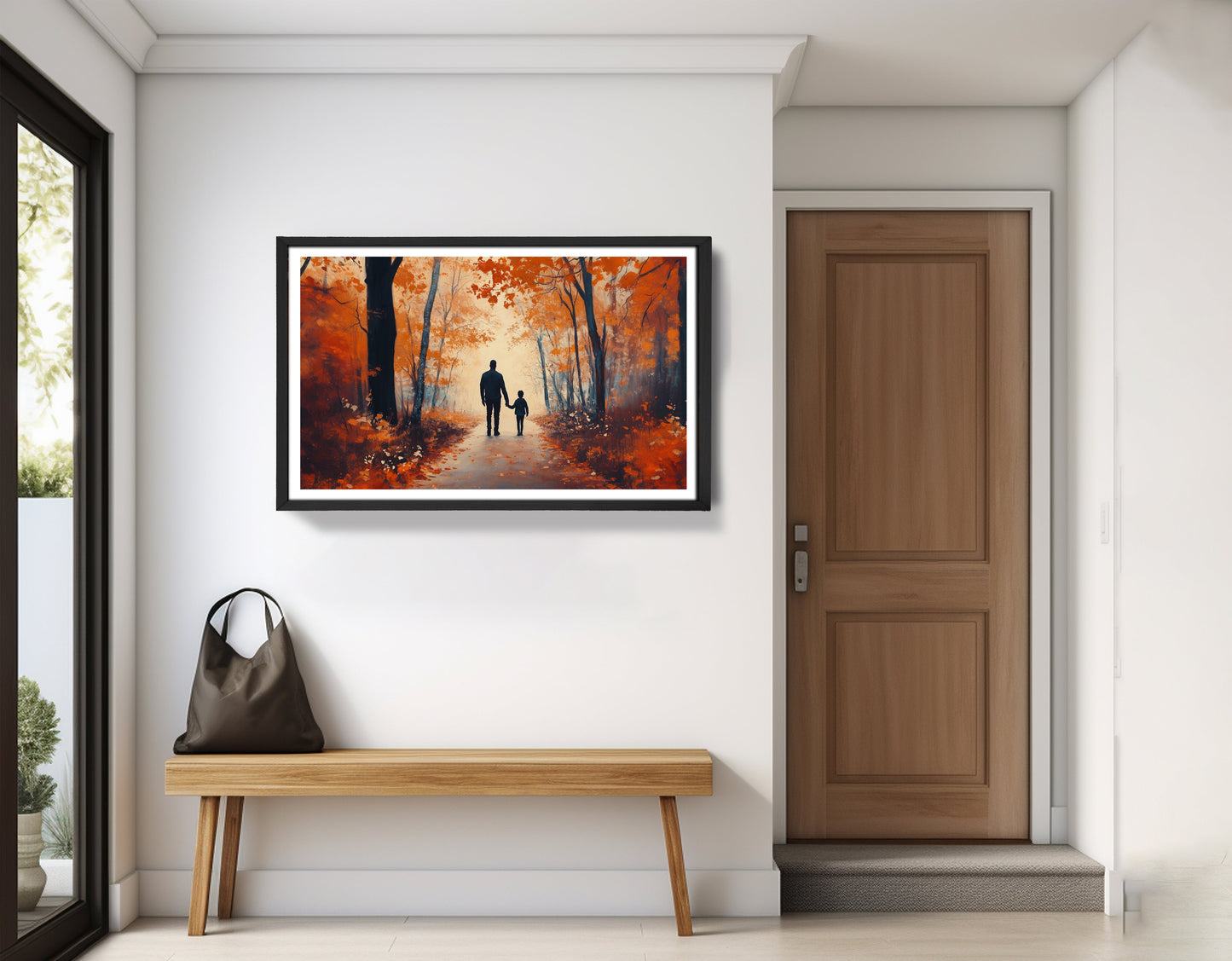 Black Father and Child Autumn Walk Black family wall art view 71