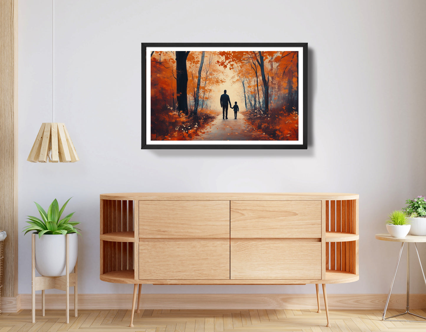 Black Father and Child Autumn Walk Black family wall art view 68