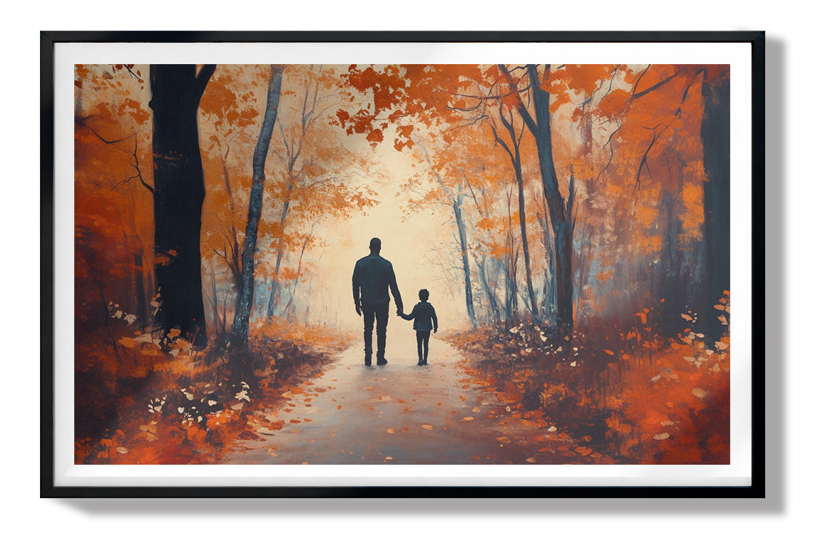 Black Father and Child Autumn Walk Black family wall art view 67