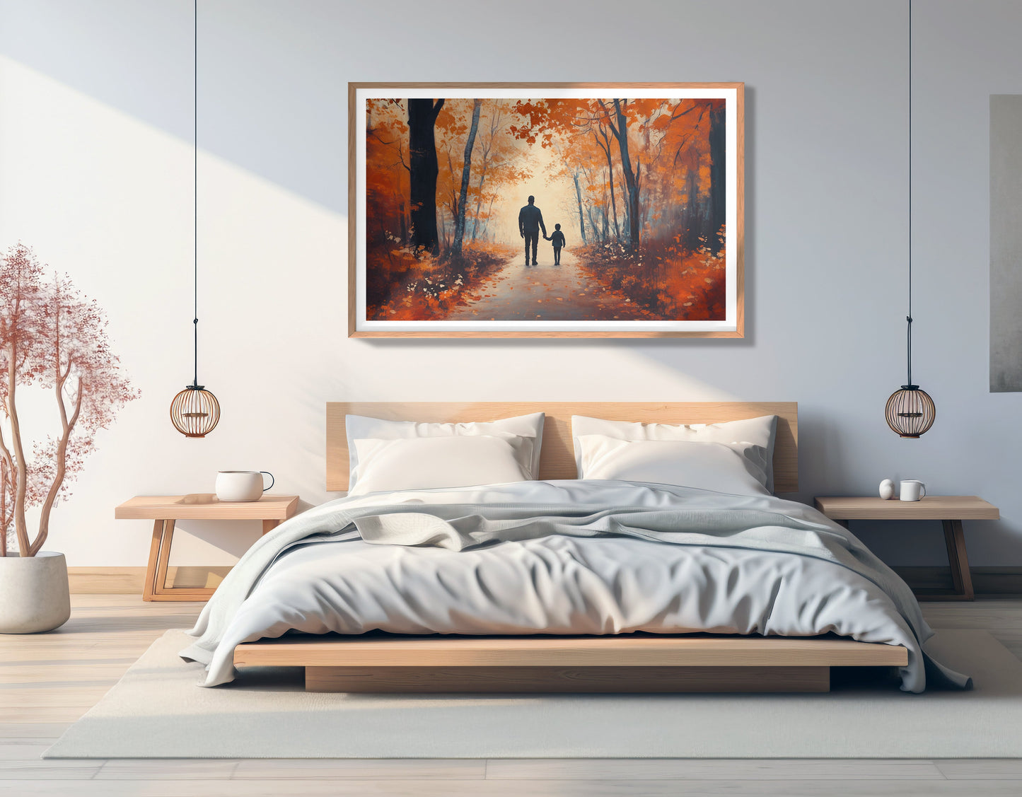 Black Father and Child Autumn Walk Black family wall art view 81