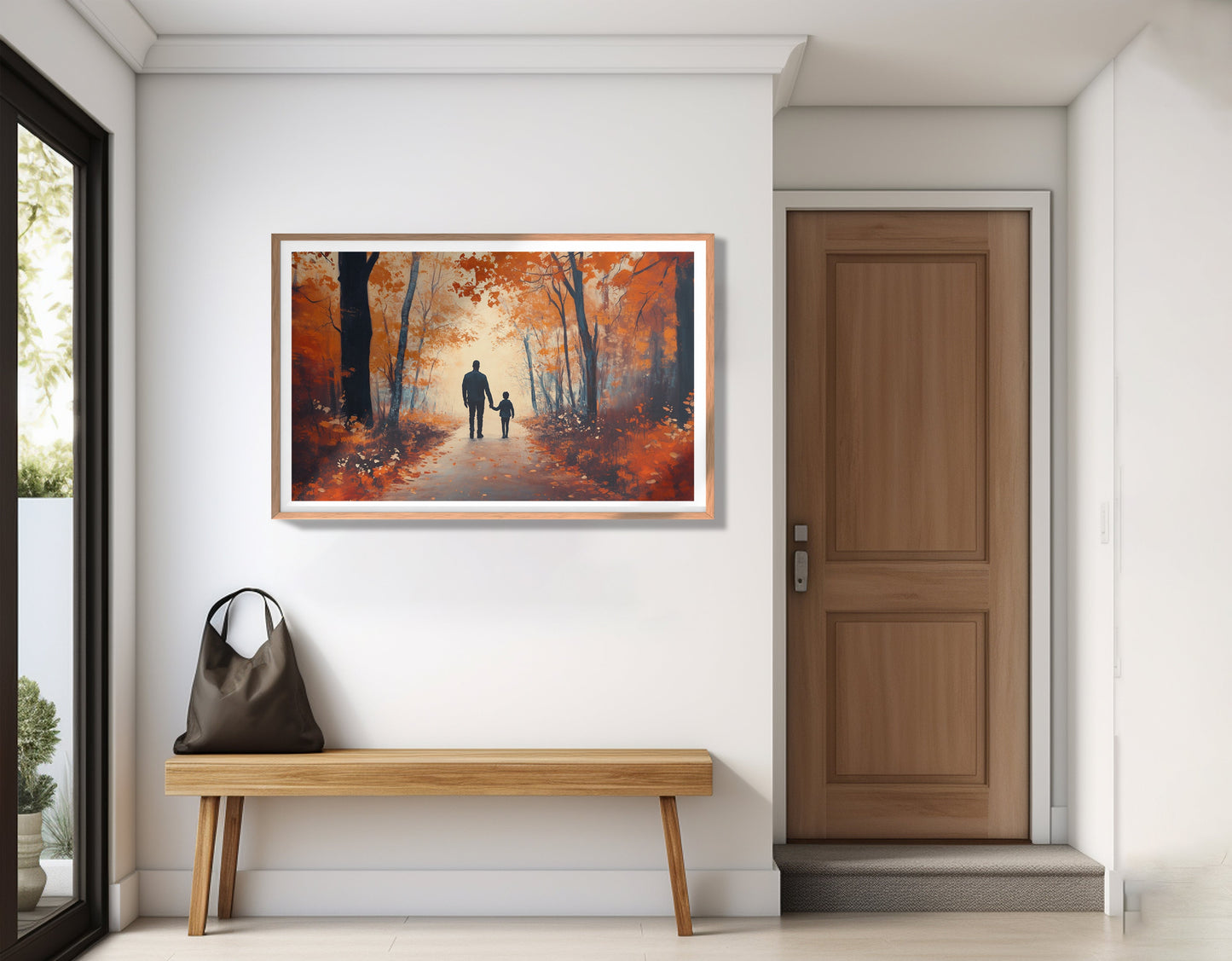 Black Father and Child Autumn Walk Black family wall art view 83
