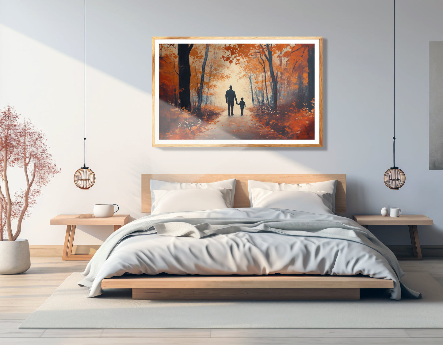 Black Father and Child Autumn Walk Black family wall art view 75