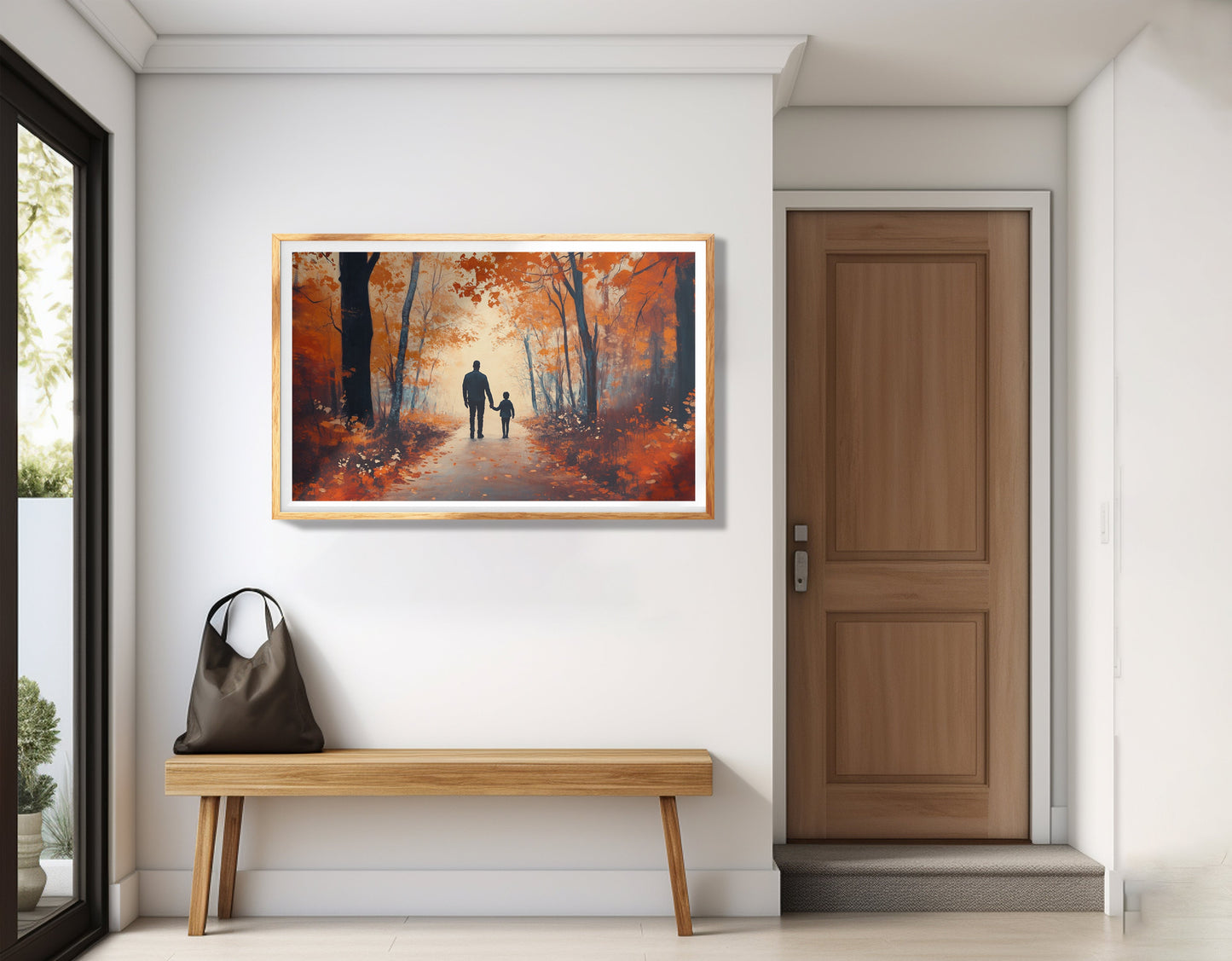 Black Father and Child Autumn Walk Black family wall art view 77
