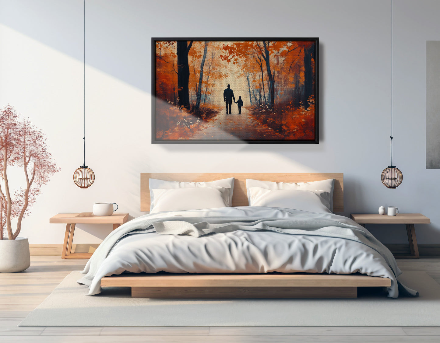 Black Father and Child Autumn Walk Black family wall art view 27