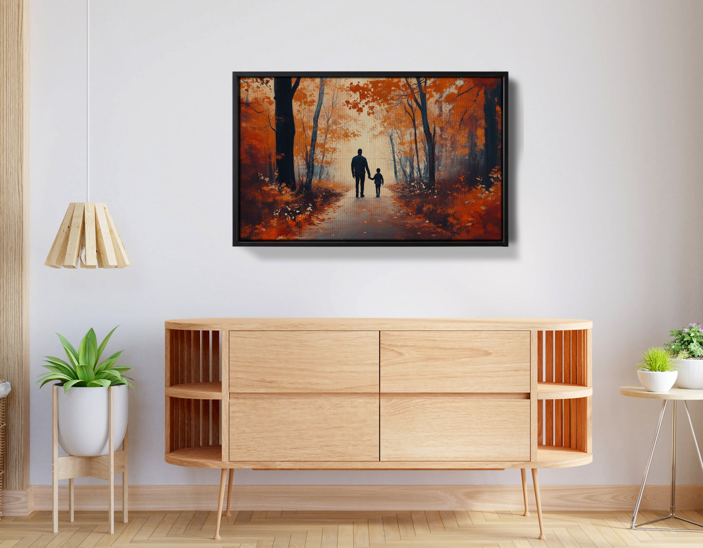 Black Father and Child Autumn Walk Black family wall art view 26