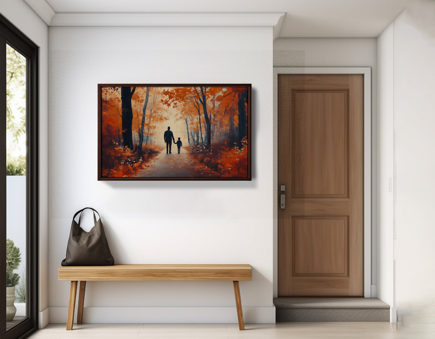 Black Father and Child Autumn Walk Black family wall art view 35