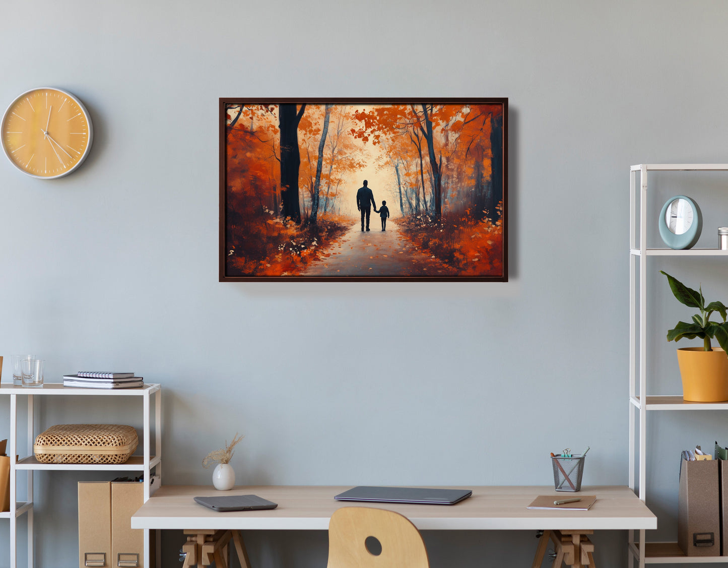 Black Father and Child Autumn Walk Black family wall art view 36