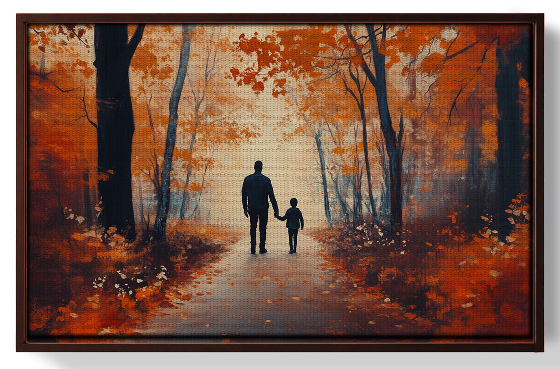 Black Father and Child Autumn Walk Black family wall art view 31