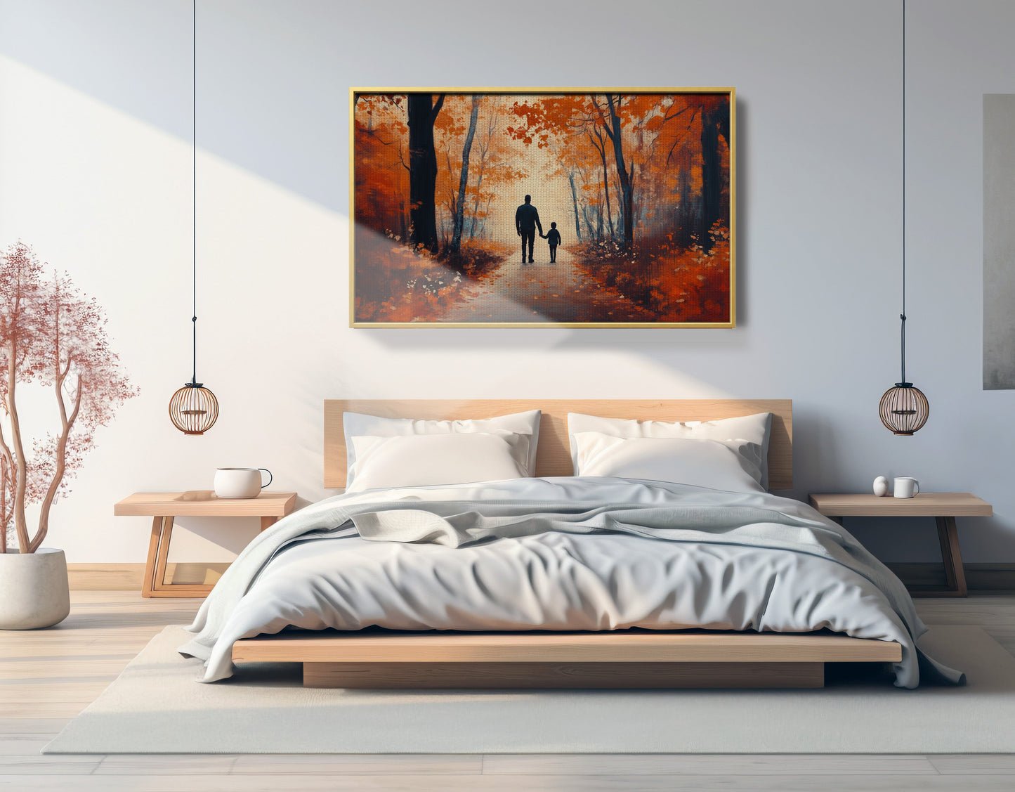 Black Father and Child Autumn Walk Black family wall art view 39