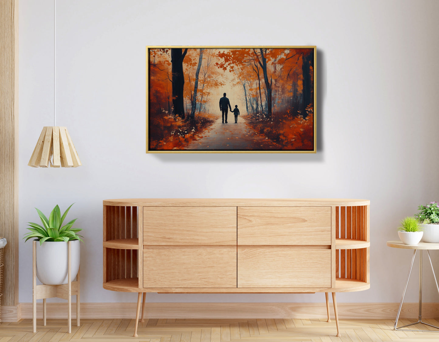 Black Father and Child Autumn Walk Black family wall art view 38