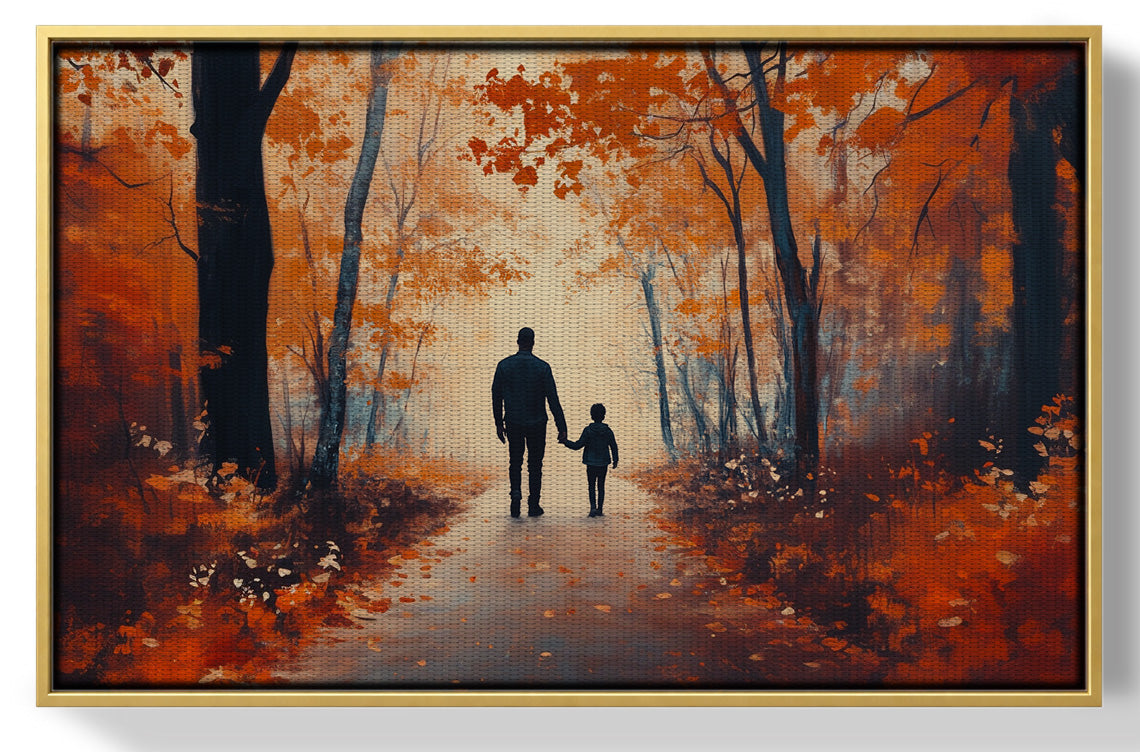 Black Father and Child Autumn Walk Black family wall art view 37