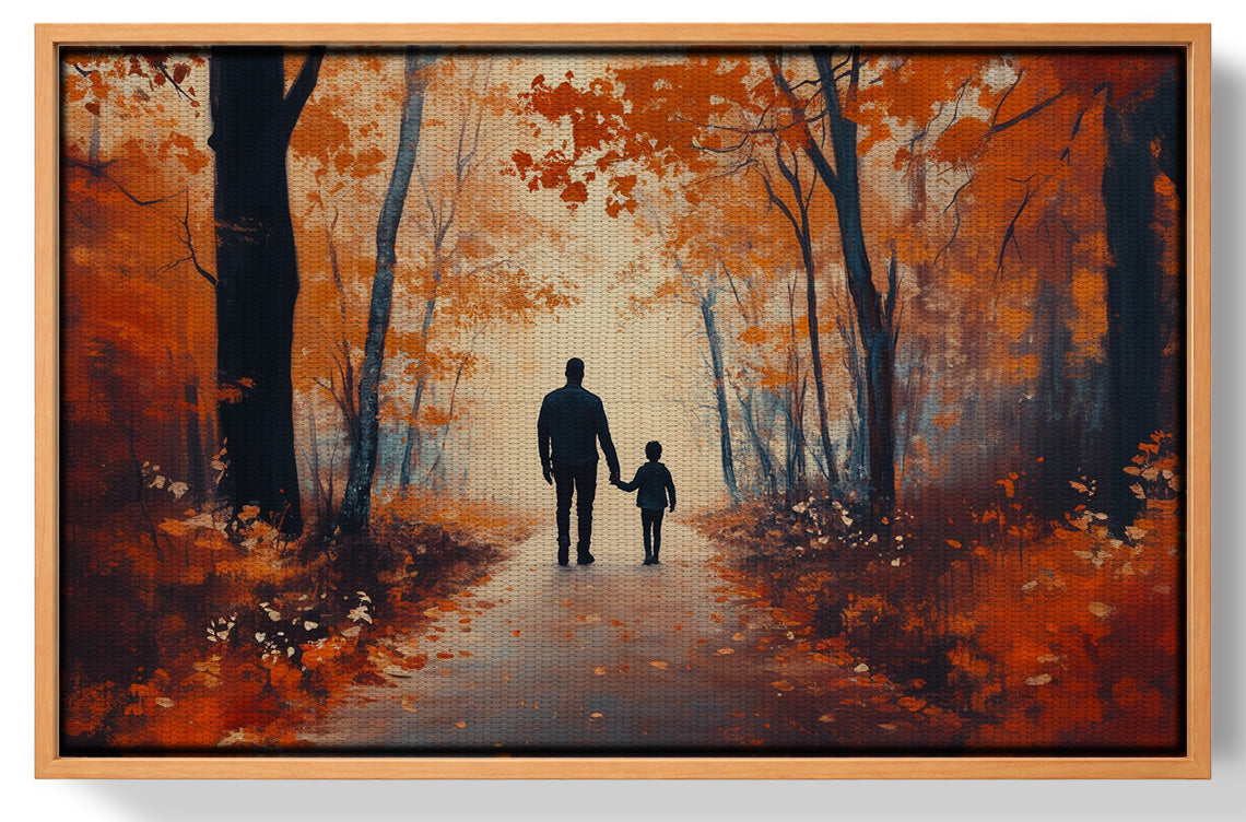 Black Father and Child Autumn Walk Black family wall art view 43