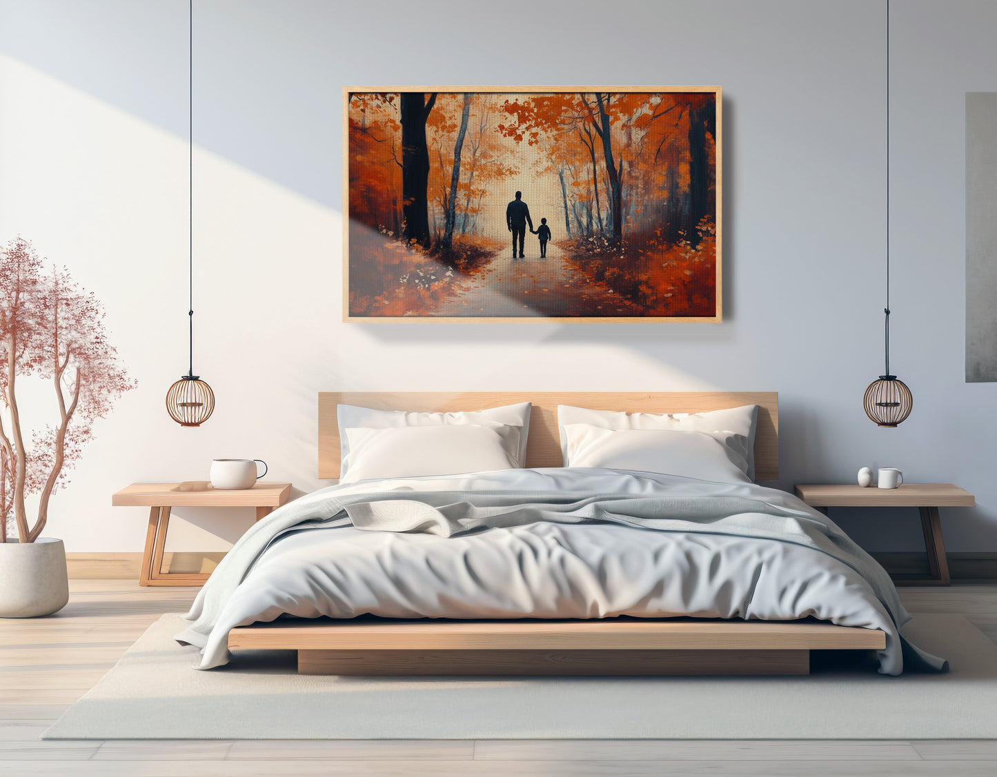 Black Father and Child Autumn Walk Black family wall art view 51