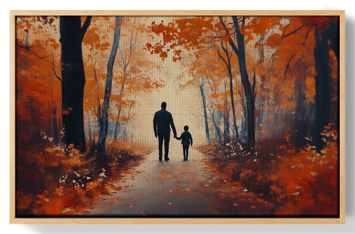 Black Father and Child Autumn Walk Black family wall art view 49