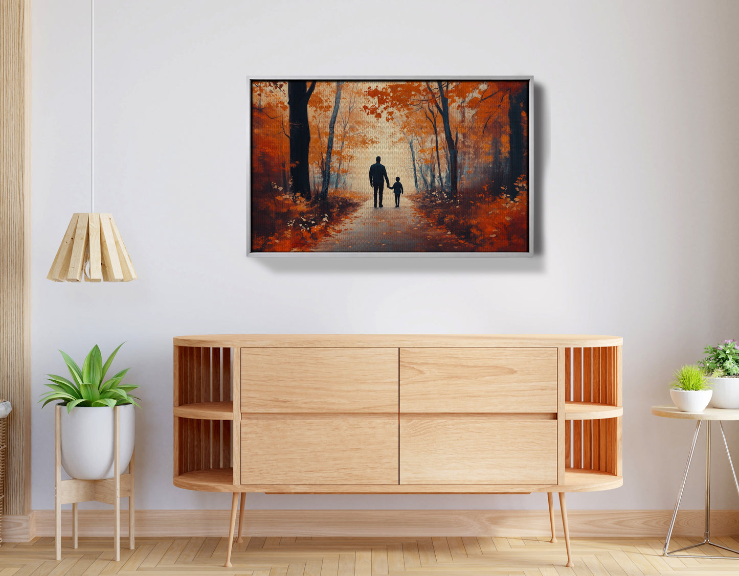 Black Father and Child Autumn Walk Black family wall art view 56