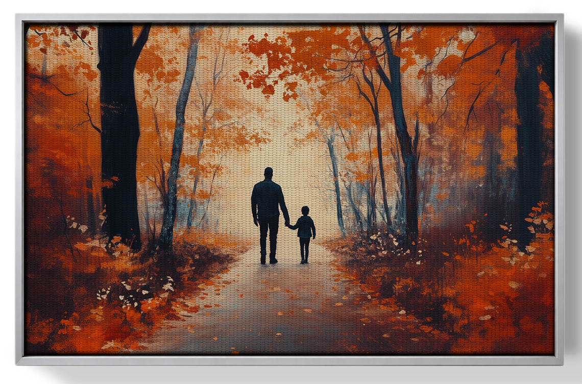 Black Father and Child Autumn Walk Black family wall art view 55