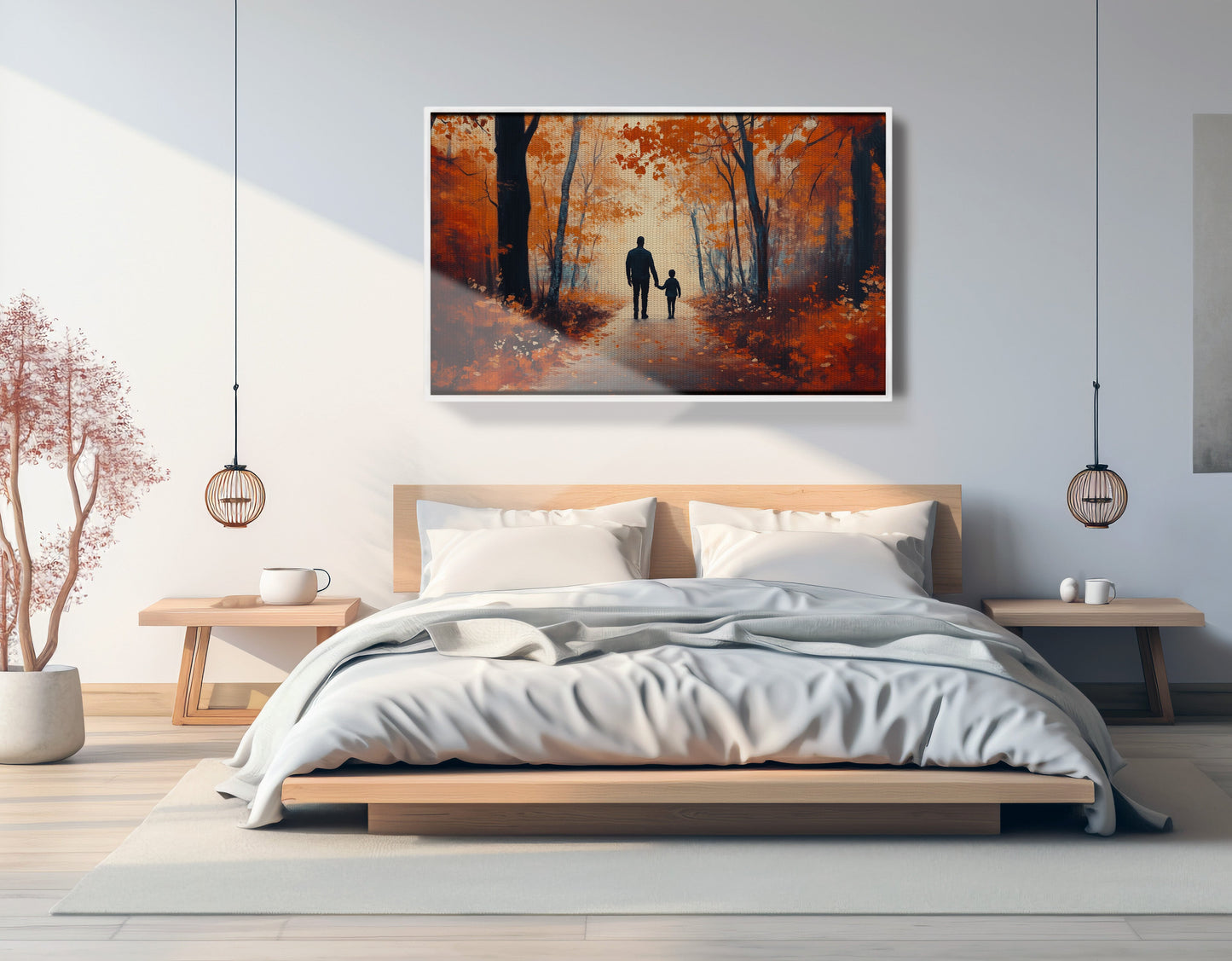 Black Father and Child Autumn Walk Black family wall art view 63