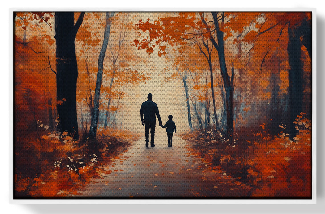 Black Father and Child Autumn Walk Black family wall art view 61