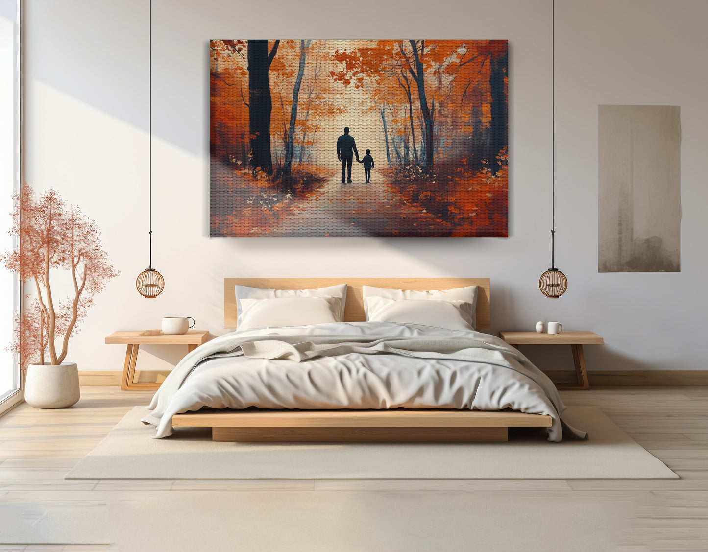 Black Father and Child Autumn Walk Black family wall art view 15