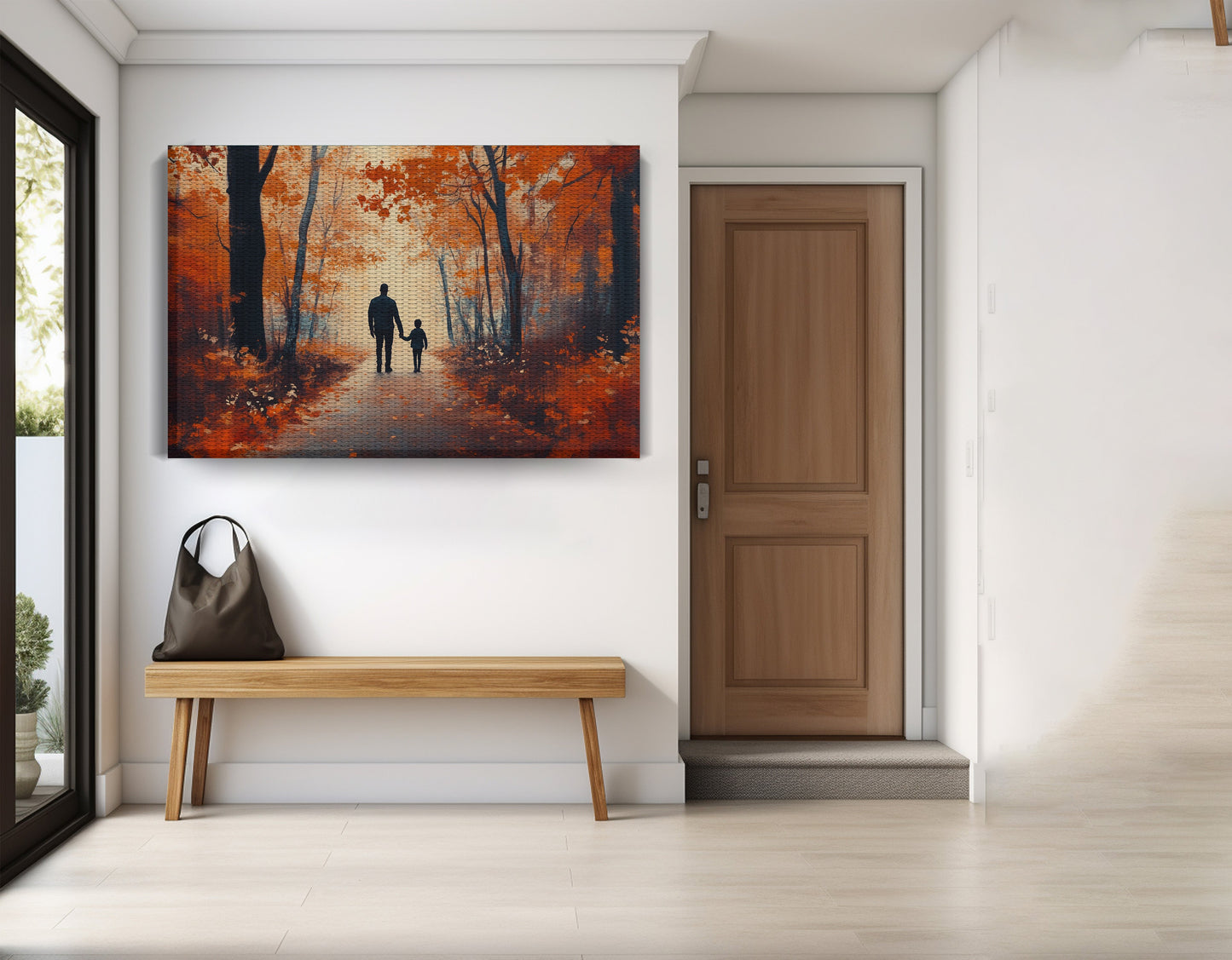 Black Father and Child Autumn Walk Black family wall art view 17