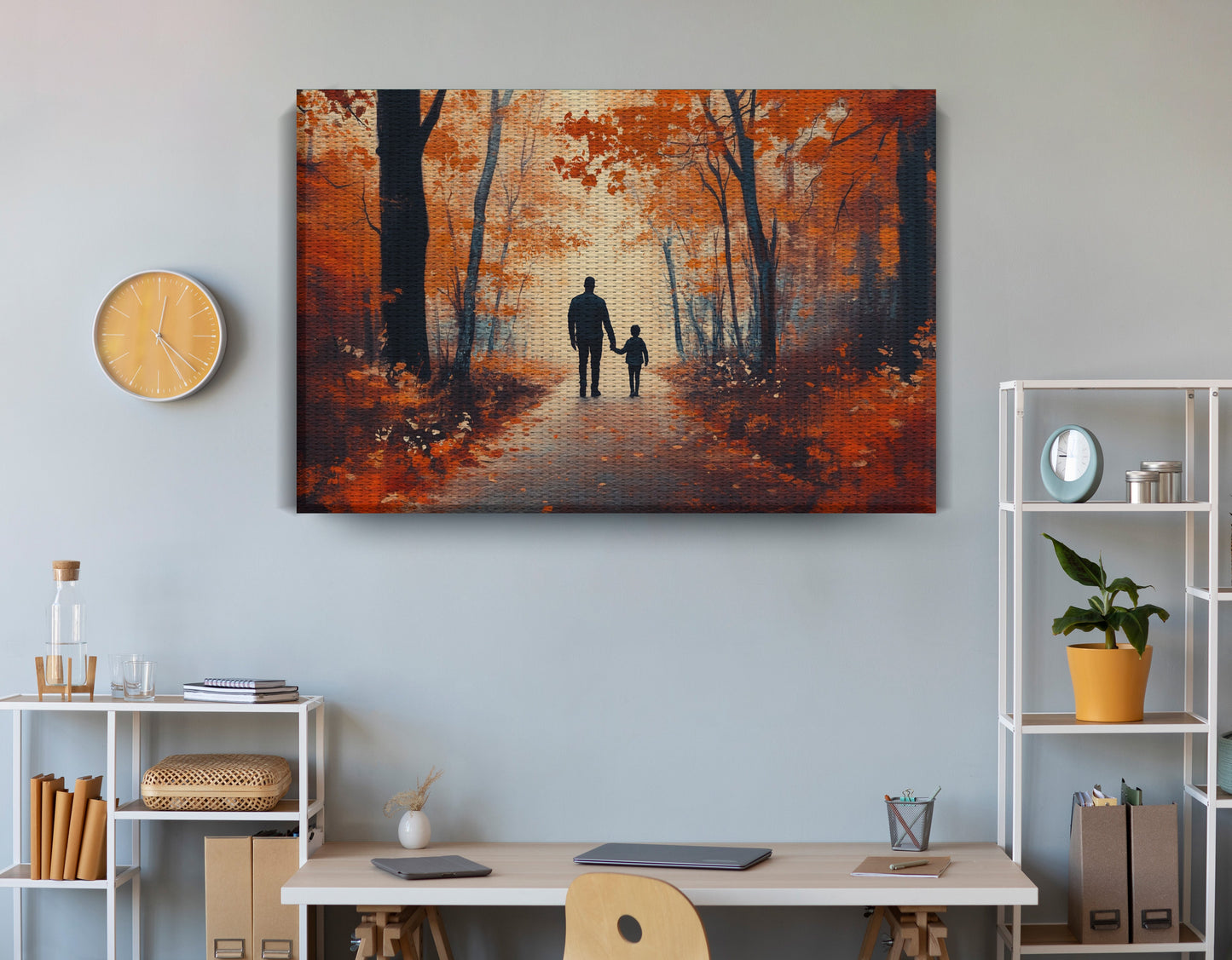 Black Father and Child Autumn Walk Black family wall art view 18