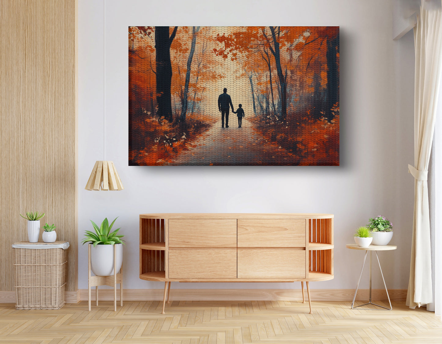Black Father and Child Autumn Walk Black family wall art view 14