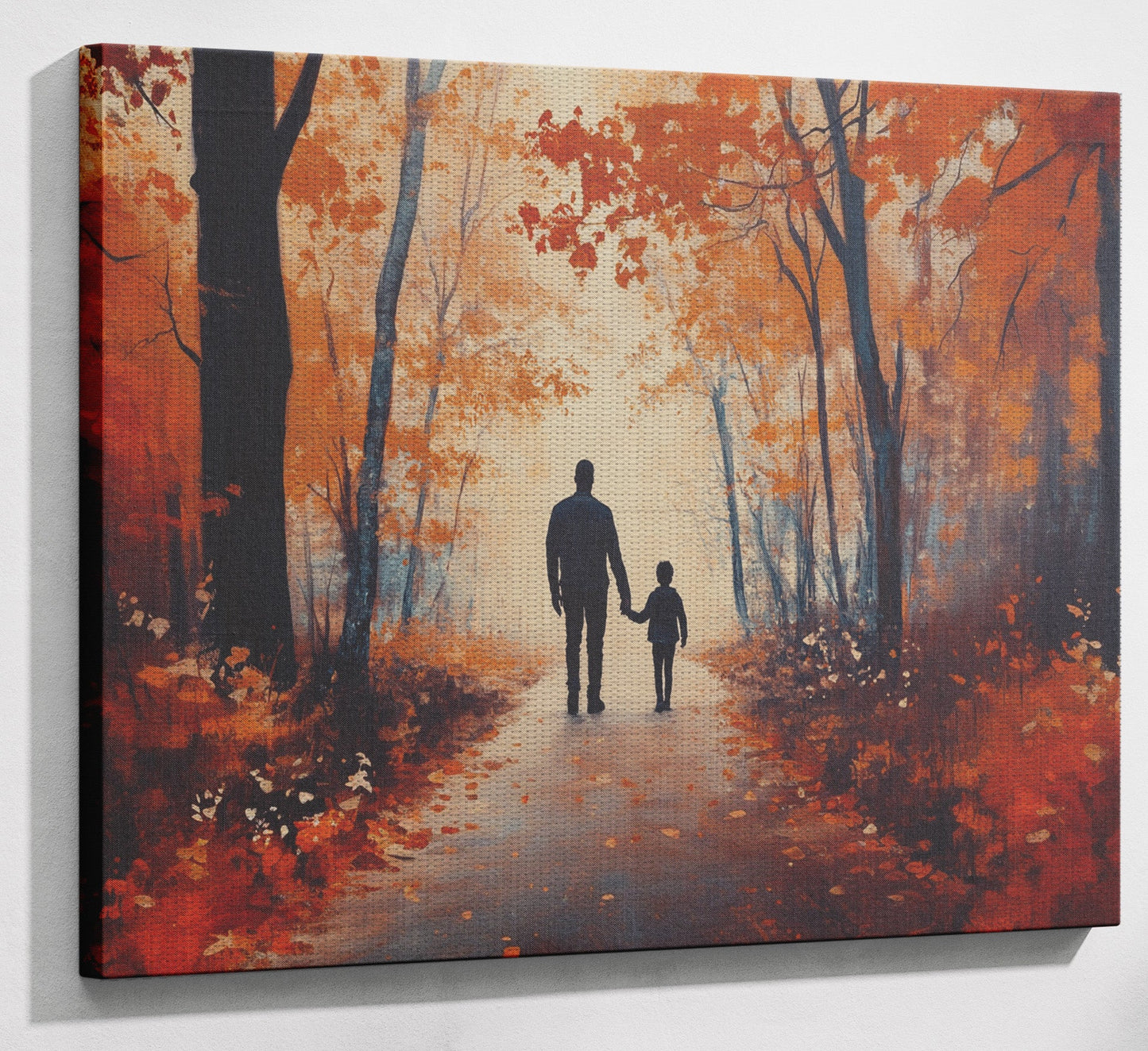 Black Father and Child Autumn Walk Black family wall art view 13