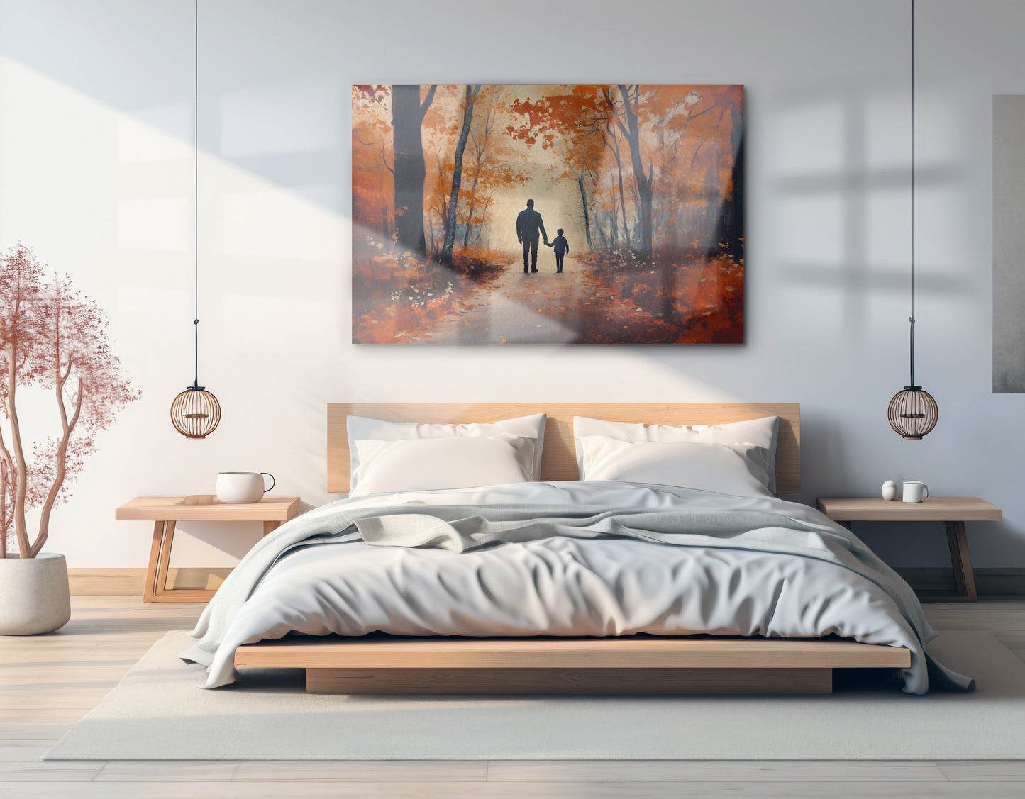 Black Father and Child Autumn Walk Black family wall art view 21