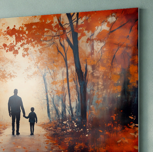 Black Father and Child Autumn Walk Black family wall art view 22