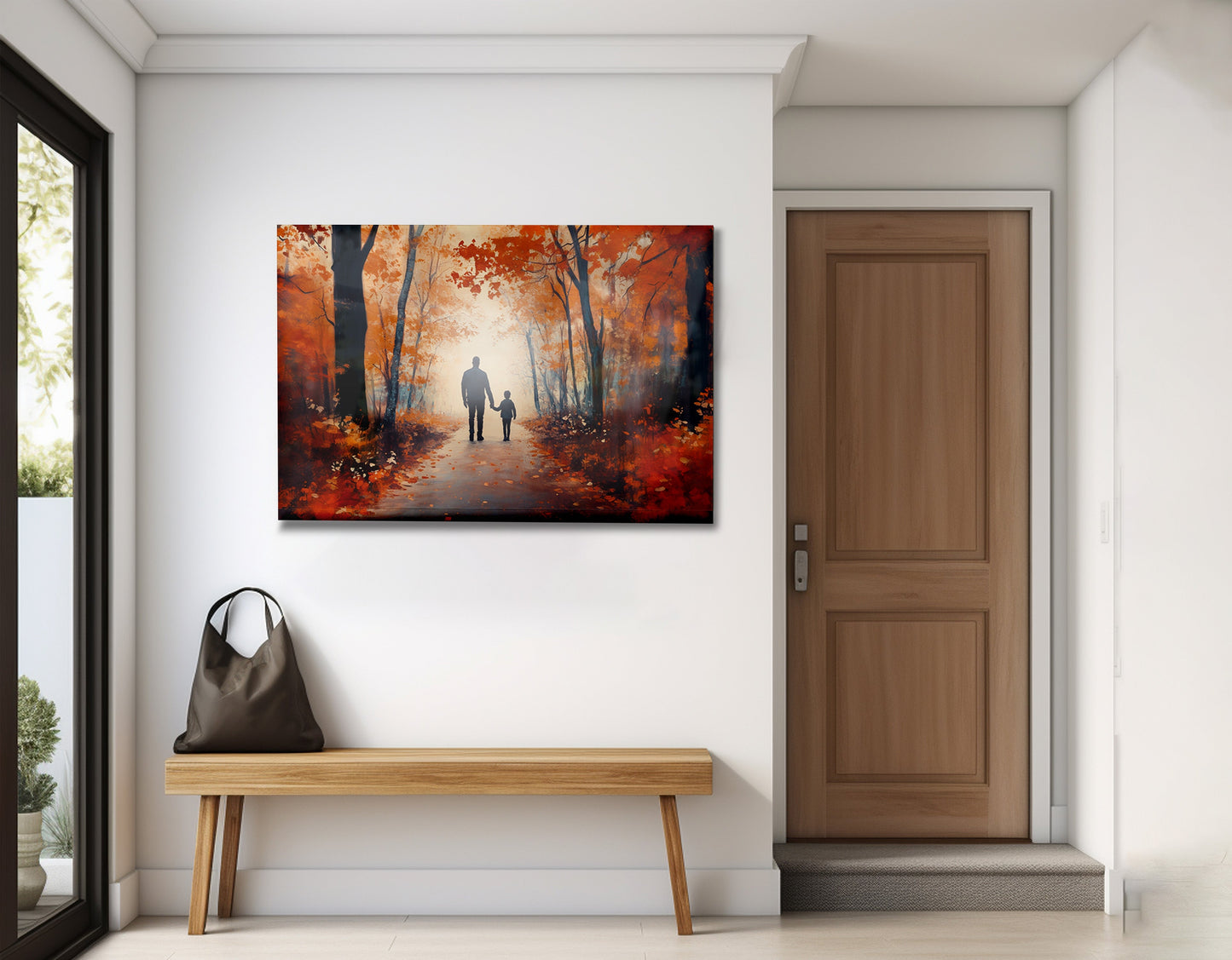 Black Father and Child Autumn Walk Black family wall art view 23