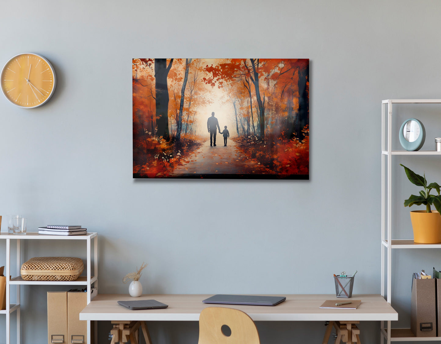 Black Father and Child Autumn Walk Black family wall art view 24