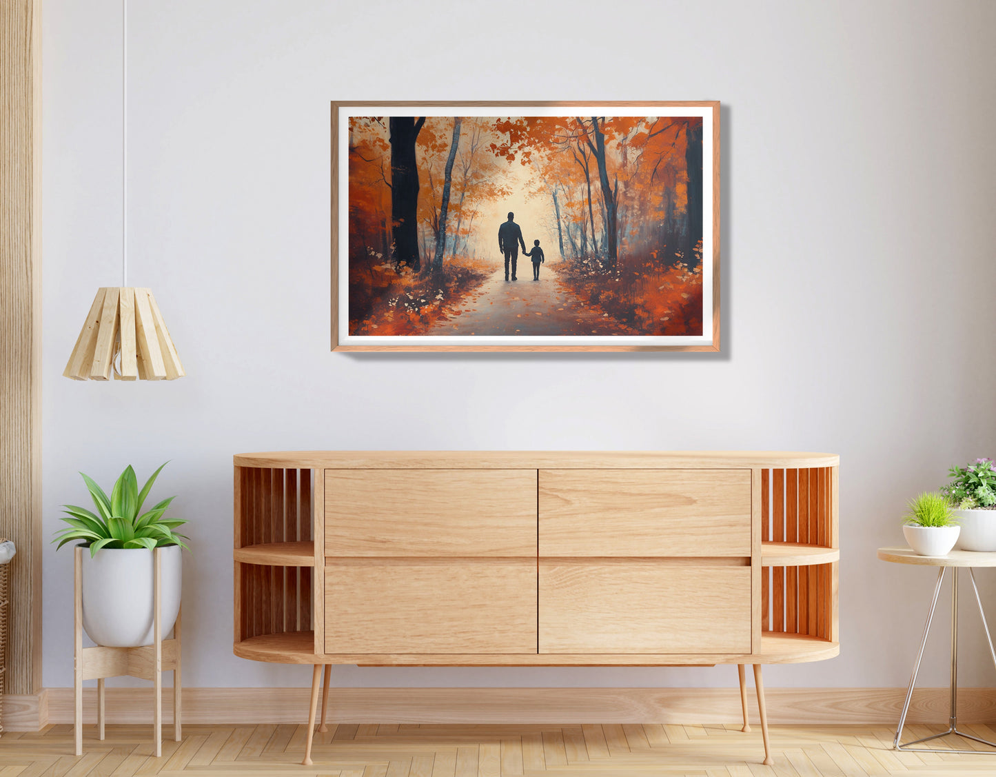 Black Father and Child Autumn Walk Black family wall art view 80
