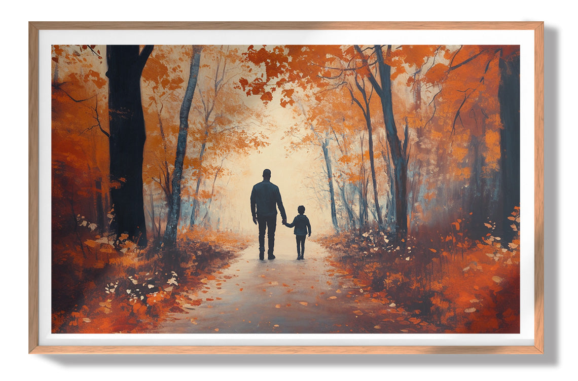 Black Father and Child Autumn Walk Black family wall art view 79