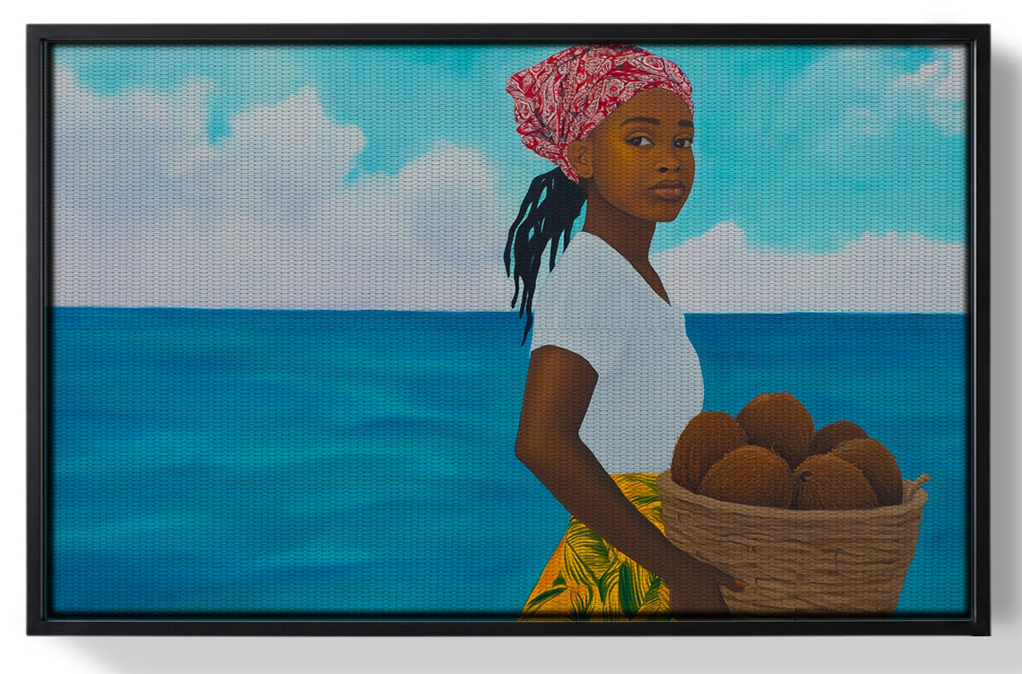Framed Black Girl Beach Portrait Black children wall art for home decor
