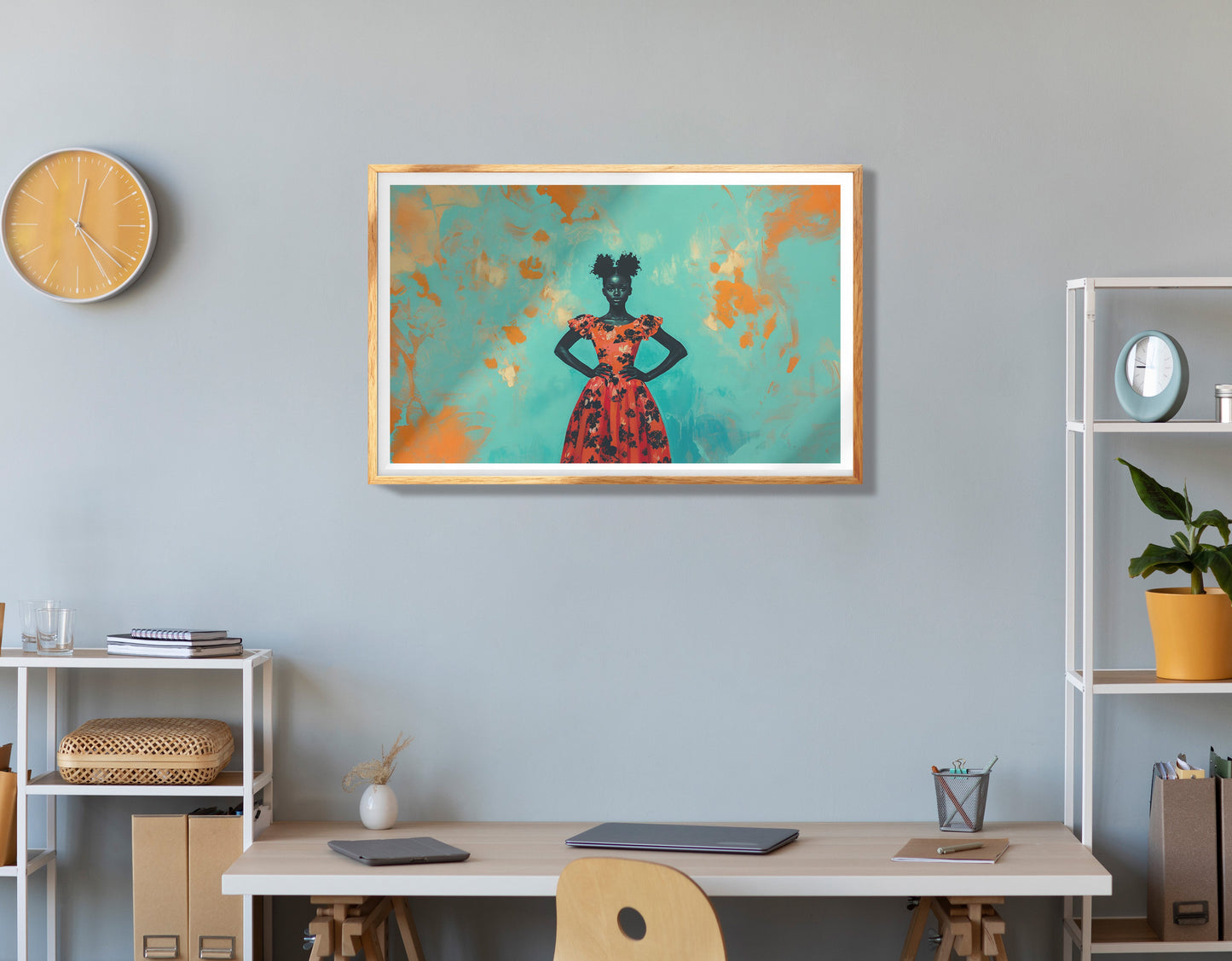 Black Girl Orange Dress Black children wall art view 78