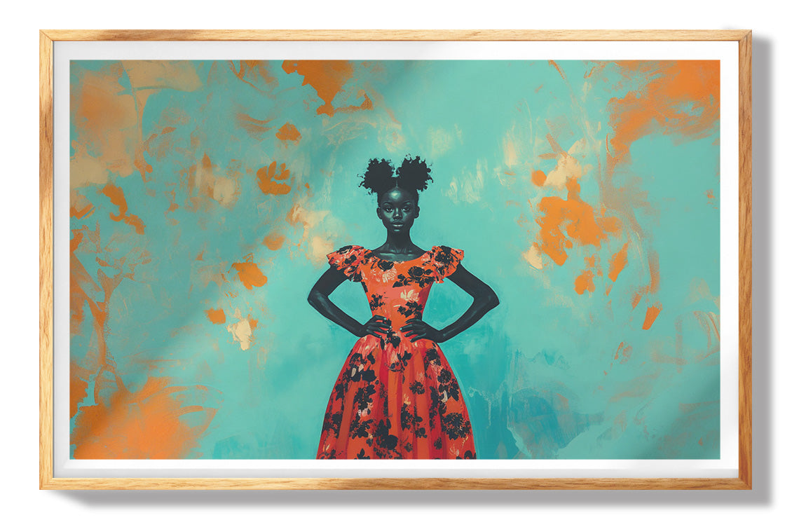 Black Girl Orange Dress Black children wall art view 73