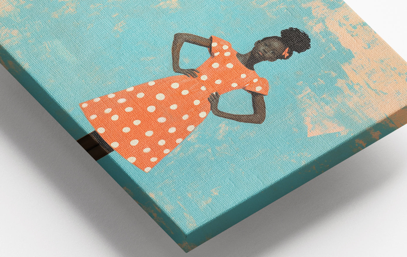 Close-up of Black Girl Orange Dress Black children wall art detail