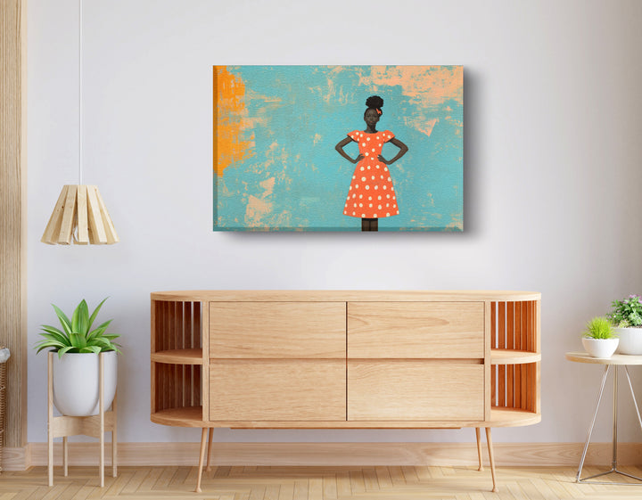 Black Girl Orange Dress Wall Art