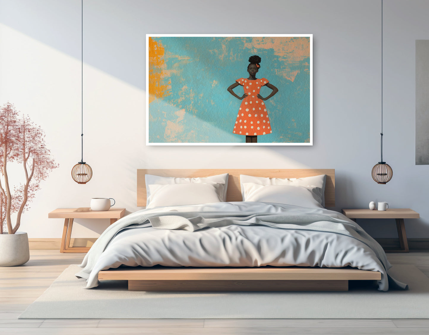 Black Girl Orange Dress Black children wall art artwork view