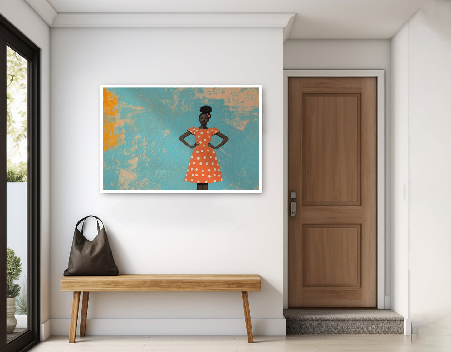 Black Girl Orange Dress Black children wall art home decor view