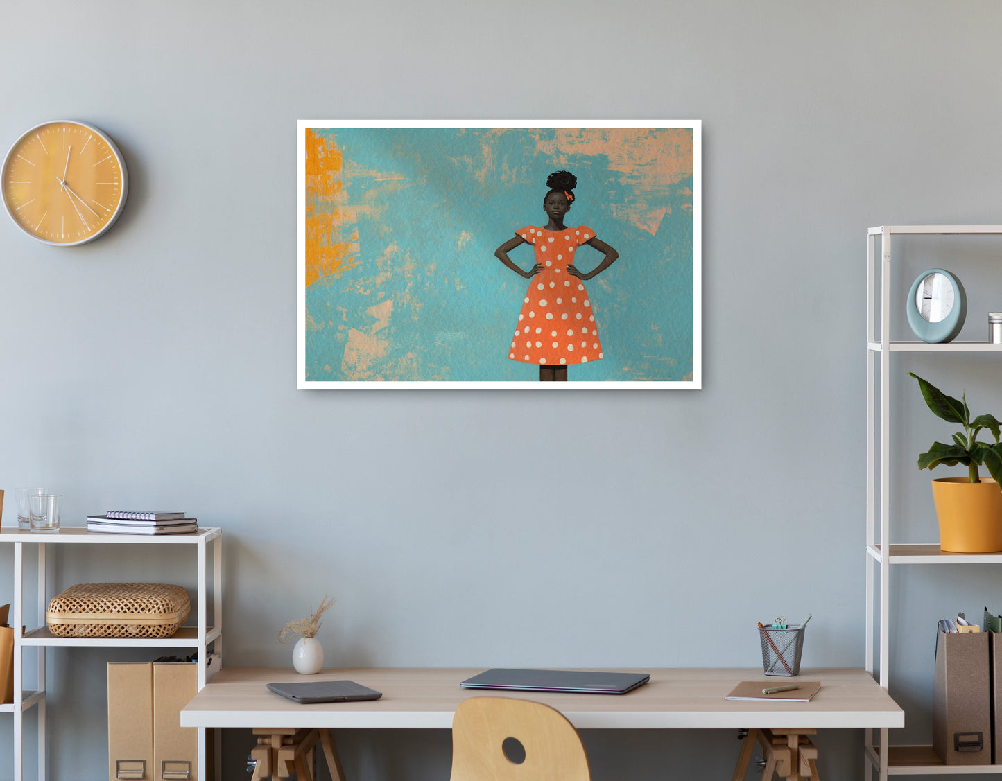Black Girl Orange Dress Black children wall art print view